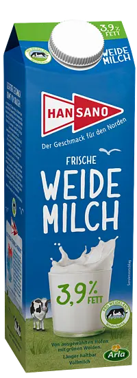 Hansano Frische Weidemilch 3,​9% 1 Liter 