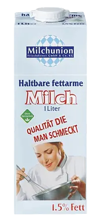 Milchunion H-​Milch 1,​5% 1 Liter mit Ausgießer 